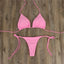 Women Thong Bikini Set Side Tie Sexy Swimsuit Bandage Style Brazilian Swimwear Neck Hanging Solid Color Adjustable Swimsuit Set - Slobuy