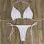Women Thong Bikini Set Side Tie Sexy Swimsuit Bandage Style Brazilian Swimwear Neck Hanging Solid Color Adjustable Swimsuit Set - Slobuy