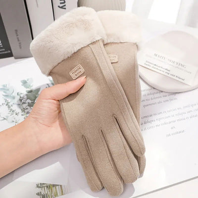 Women Winter Thick Plush Gloves Fashion Warm Suede Outdoor Guantes Lady Touchscreen Driving Gloves Sports Cycling Mittens - Slobuy