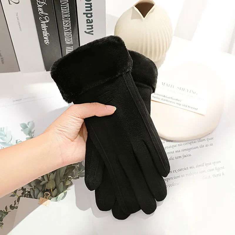 Women Winter Thick Plush Gloves Fashion Warm Suede Outdoor Guantes Lady Touchscreen Driving Gloves Sports Cycling Mittens - Slobuy