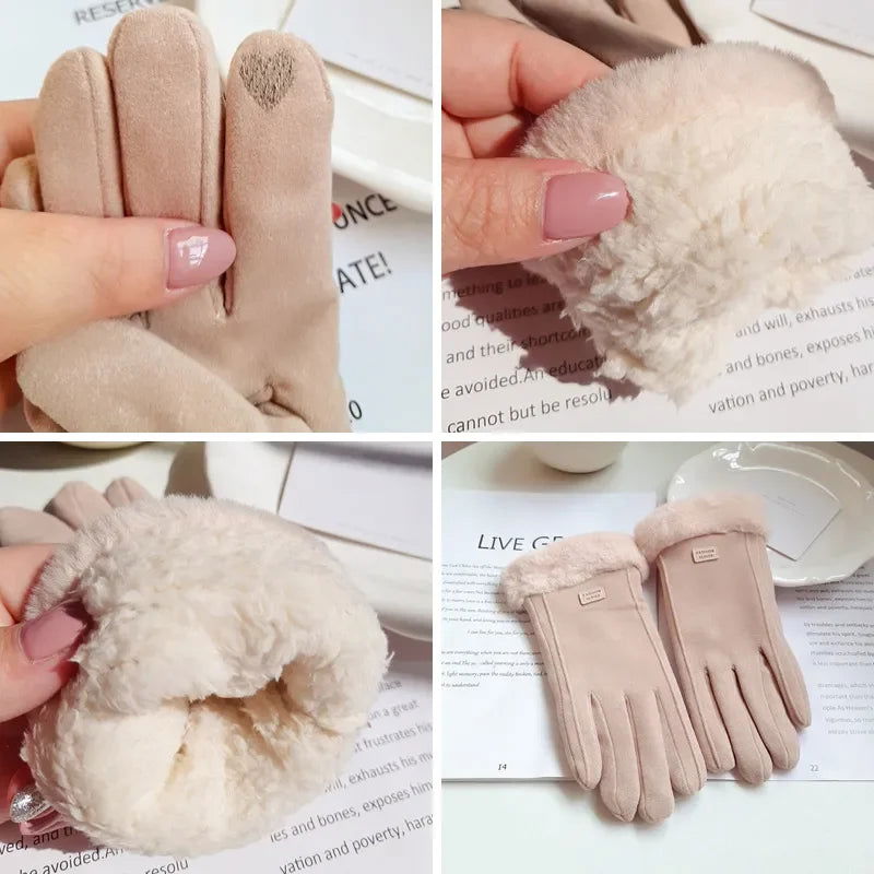 Women Winter Thick Plush Gloves Fashion Warm Suede Outdoor Guantes Lady Touchscreen Driving Gloves Sports Cycling Mittens - Slobuy