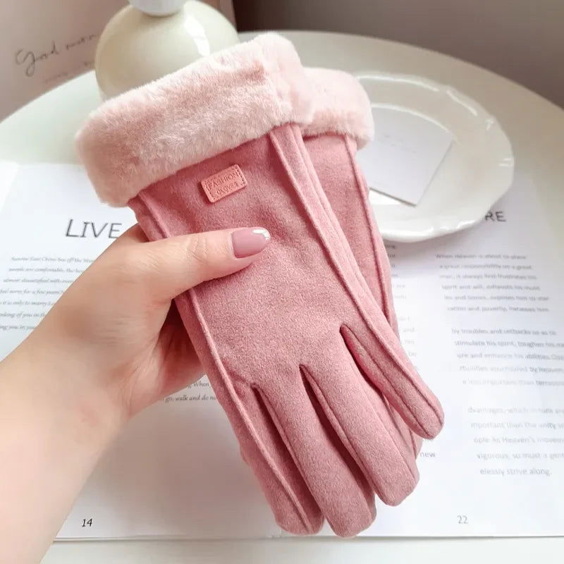 Women Winter Thick Plush Gloves Fashion Warm Suede Outdoor Guantes Lady Touchscreen Driving Gloves Sports Cycling Mittens - Slobuy