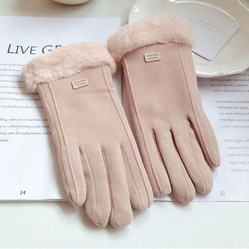Women Winter Thick Plush Gloves Fashion Warm Suede Outdoor Guantes Lady Touchscreen Driving Gloves Sports Cycling Mittens - Slobuy