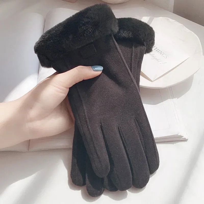 Women Winter Thick Plush Gloves Fashion Warm Suede Outdoor Guantes Lady Touchscreen Driving Gloves Sports Cycling Mittens - Slobuy