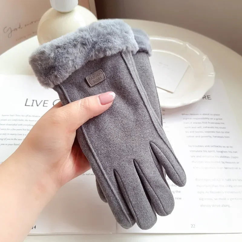 Women Winter Thick Plush Gloves Fashion Warm Suede Outdoor Guantes Lady Touchscreen Driving Gloves Sports Cycling Mittens - Slobuy
