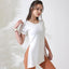 Women Workout Shirts Short Sleeve Yoga Top Gym Long Shirts Side Drawstring Split Sports Top Female Breathable Fitness Yoga Wear - Slobuy