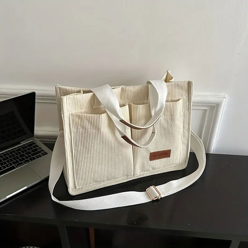Women's Corduroy Tote Bag Large Capcity Handbags for Women Commuting Women's Bag Messenger Shoulder Bag Female Handbag - Slobuy