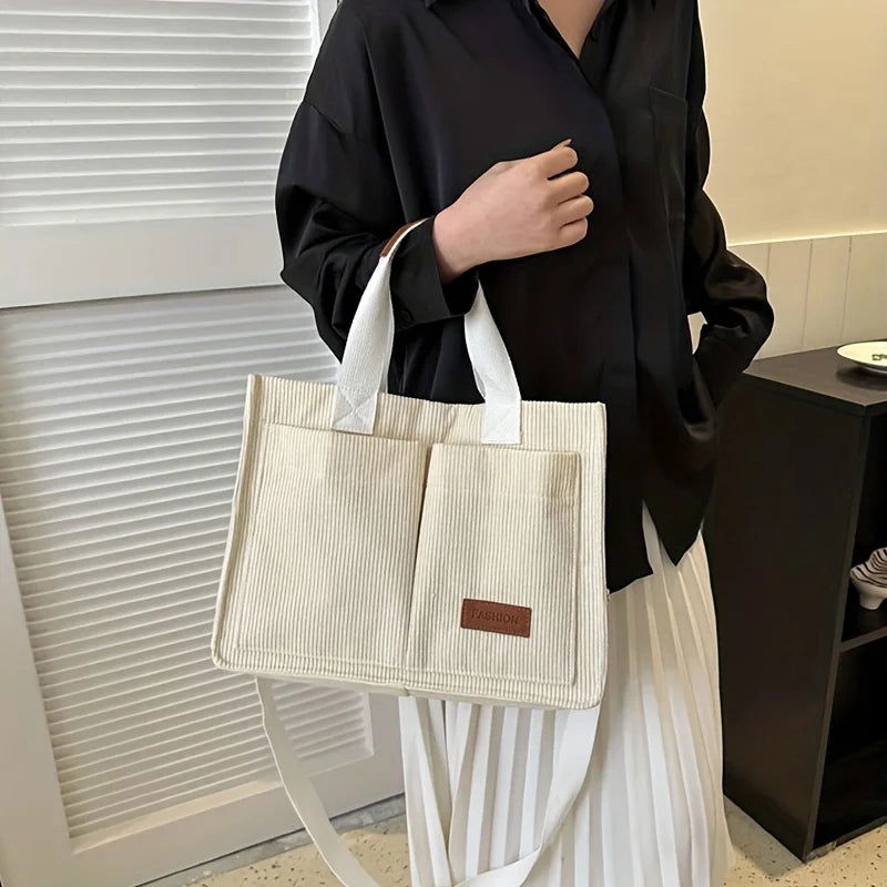 Women's Corduroy Tote Bag Large Capcity Handbags for Women Commuting Women's Bag Messenger Shoulder Bag Female Handbag - Slobuy