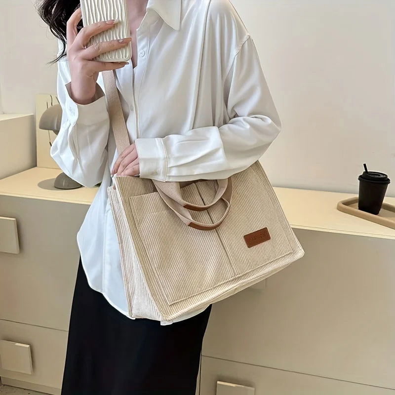 Women's Corduroy Tote Bag Large Capcity Handbags for Women Commuting Women's Bag Messenger Shoulder Bag Female Handbag - Slobuy