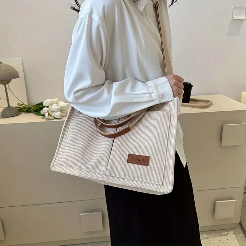 Women's Corduroy Tote Bag Large Capcity Handbags for Women Commuting Women's Bag Messenger Shoulder Bag Female Handbag - Slobuy