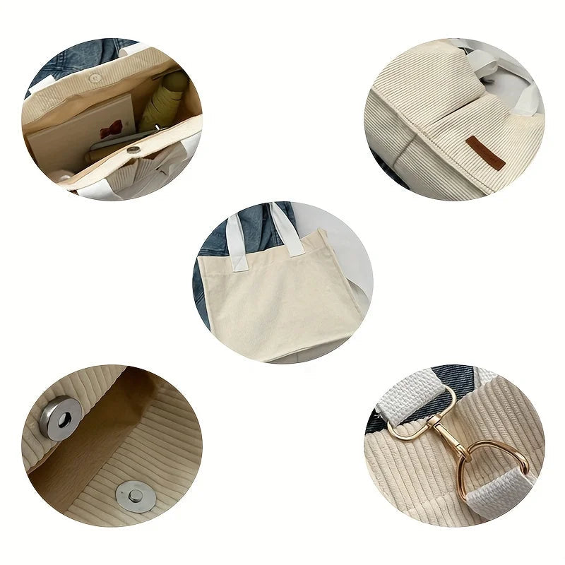 Women's Corduroy Tote Bag Large Capcity Handbags for Women Commuting Women's Bag Messenger Shoulder Bag Female Handbag - Slobuy