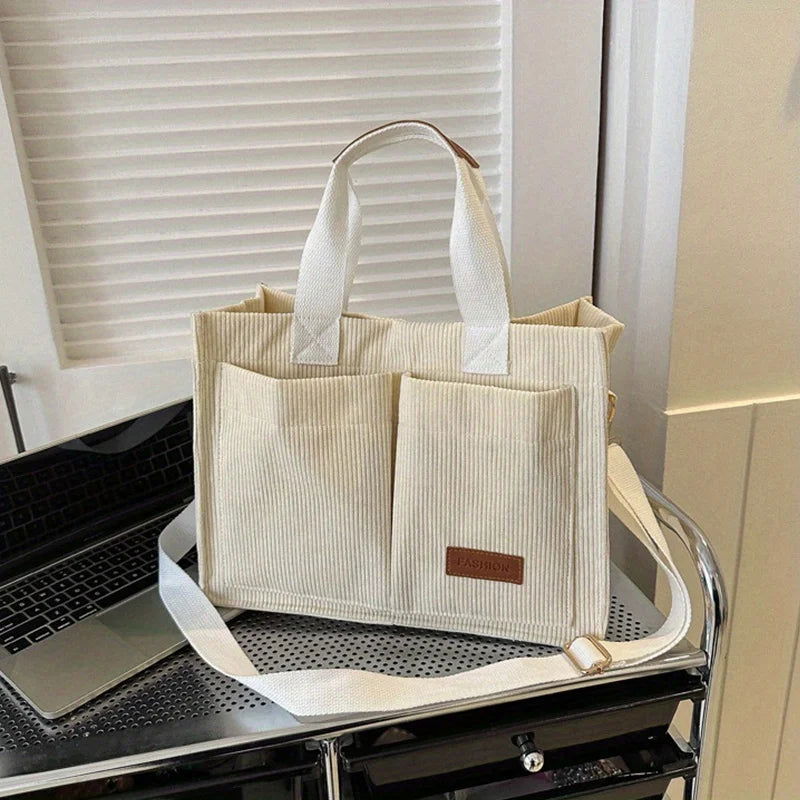 Women's Corduroy Tote Bag Large Capcity Handbags for Women Commuting Women's Bag Messenger Shoulder Bag Female Handbag - Slobuy
