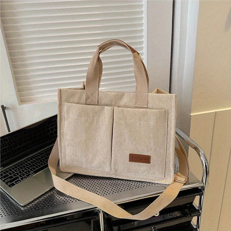 Women's Corduroy Tote Bag Large Capcity Handbags for Women Commuting Women's Bag Messenger Shoulder Bag Female Handbag - Slobuy