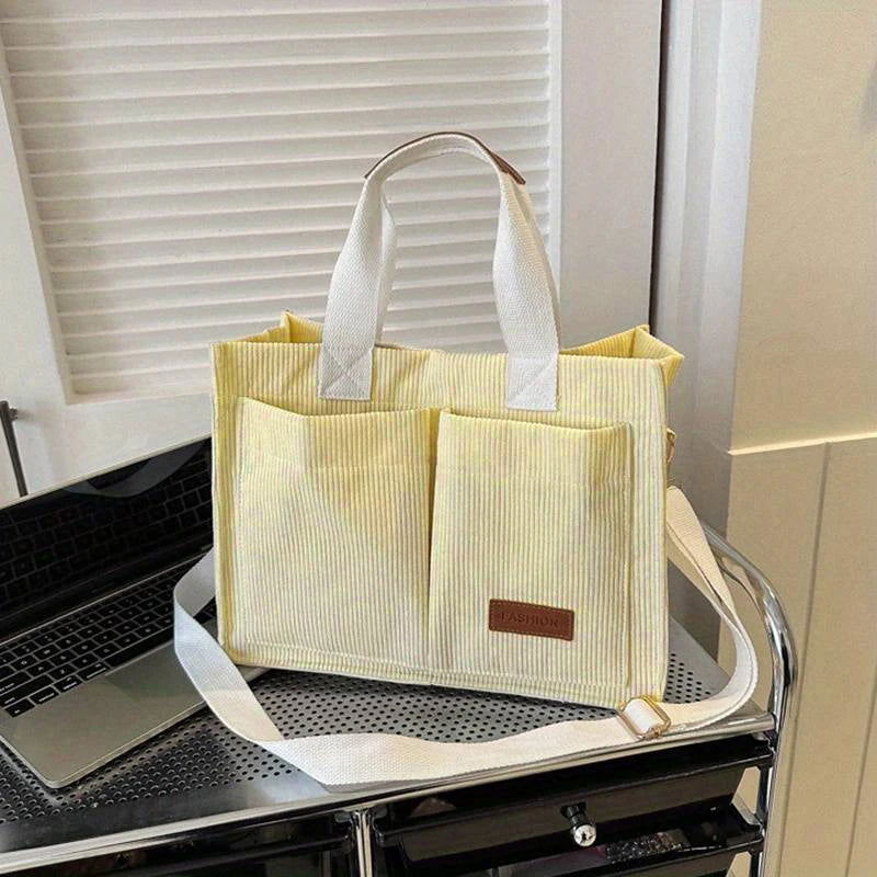 Women's Corduroy Tote Bag Large Capcity Handbags for Women Commuting Women's Bag Messenger Shoulder Bag Female Handbag - Slobuy