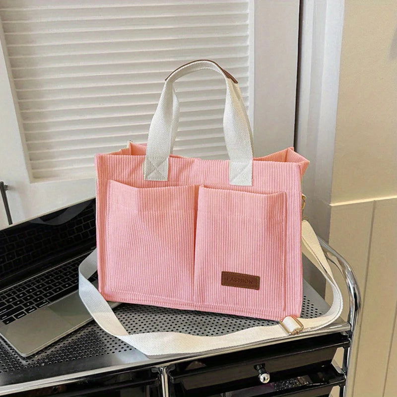 Women's Corduroy Tote Bag Large Capcity Handbags for Women Commuting Women's Bag Messenger Shoulder Bag Female Handbag - Slobuy
