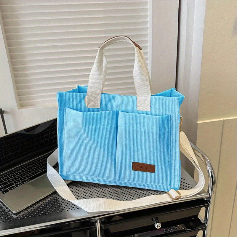 Women's Corduroy Tote Bag Large Capcity Handbags for Women Commuting Women's Bag Messenger Shoulder Bag Female Handbag - Slobuy