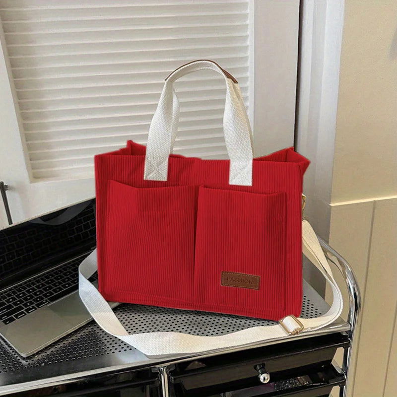 Women's Corduroy Tote Bag Large Capcity Handbags for Women Commuting Women's Bag Messenger Shoulder Bag Female Handbag - Slobuy