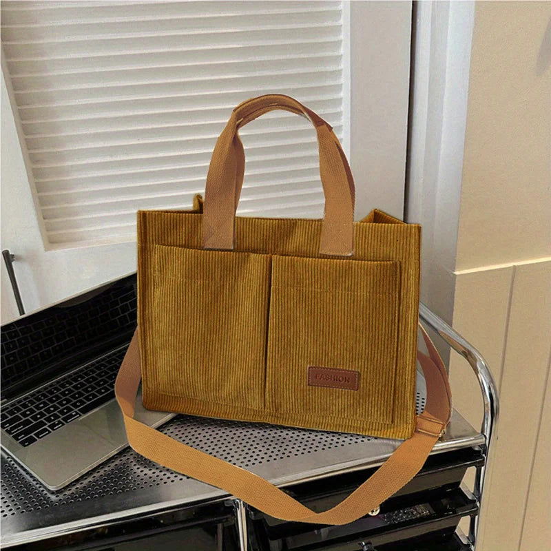 Women's Corduroy Tote Bag Large Capcity Handbags for Women Commuting Women's Bag Messenger Shoulder Bag Female Handbag - Slobuy