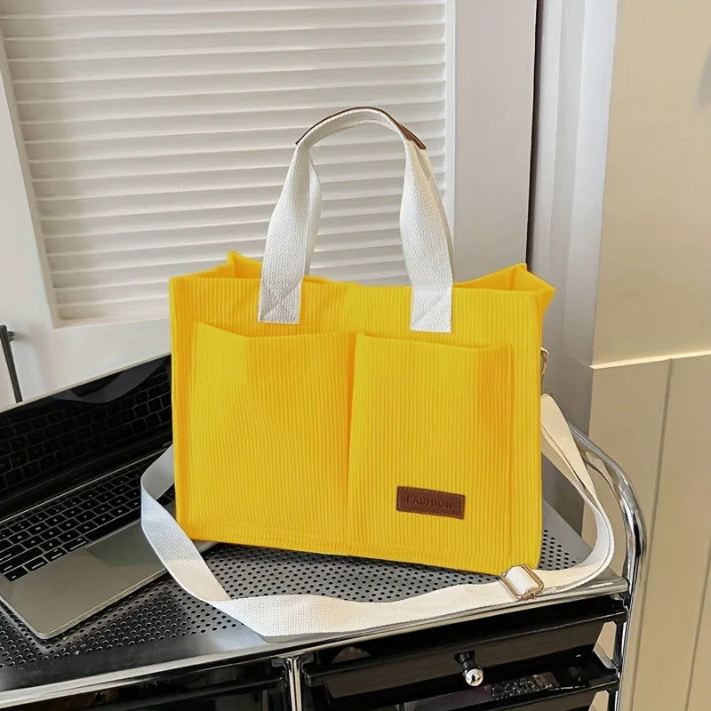 Women's Corduroy Tote Bag Large Capcity Handbags for Women Commuting Women's Bag Messenger Shoulder Bag Female Handbag - Slobuy