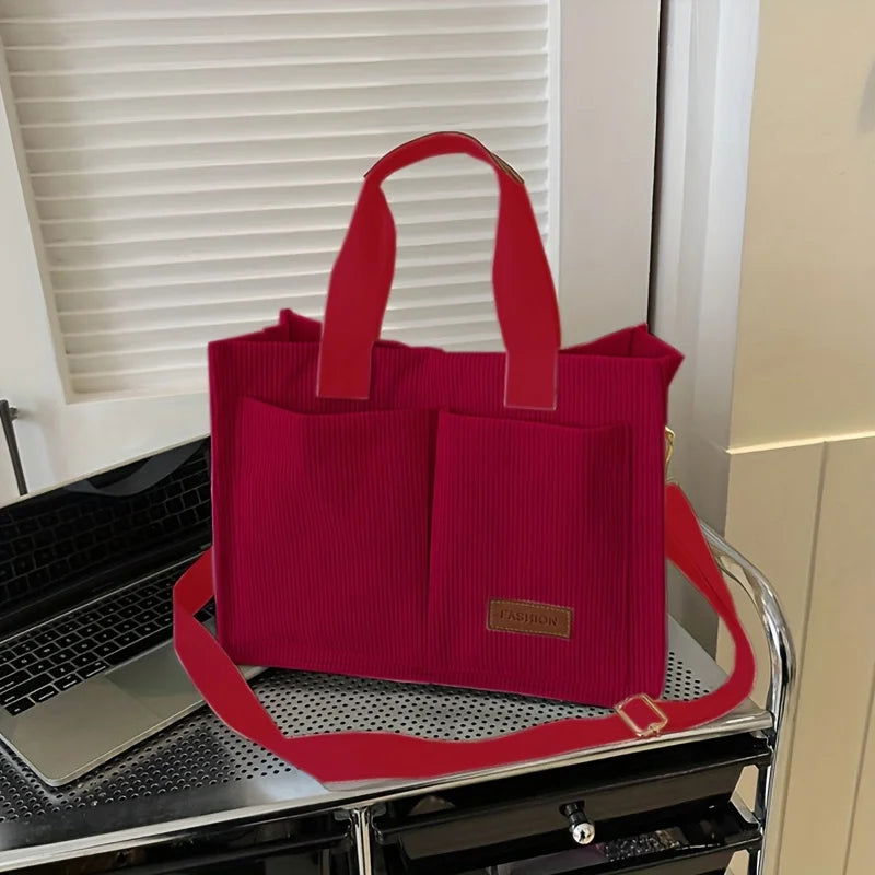 Women's Corduroy Tote Bag Large Capcity Handbags for Women Commuting Women's Bag Messenger Shoulder Bag Female Handbag - Slobuy