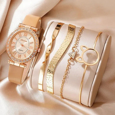 Women's Fashion Quartz Watch Luxury Leather Band Analog WristWatch Ladies Watch Women Dress Bracelet Set Reloj Mujer Clock - Slobuy