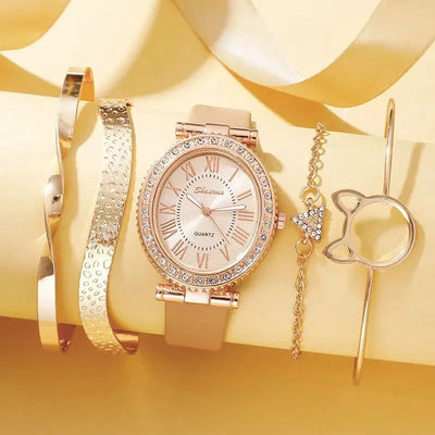 Women's Fashion Quartz Watch Luxury Leather Band Analog WristWatch Ladies Watch Women Dress Bracelet Set Reloj Mujer Clock - Slobuy