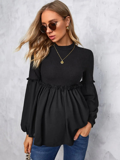 Women's Maternity Solid Pullover Patchwork Slim Fit Textured Tops, Pregnant Women's Clothing - Slobuy