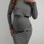 Women's Maternity Striped Dress Breast Feeding Bodycon Dress, Pregnant Women's Clothing - Slobuy