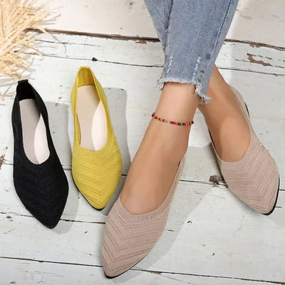 Women's Pointed Toe Flat Shoes Solid Color Knitted Slip on Shoes Casual Breathable Ballet Flats Women Flat Shoes  Loafers Women - Slobuy