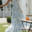 Women's Summer Chiffon Halter V Neck Sleeveless Floral Flowy A Line Maxi Dress Boho Backless Tiered Swing Long Beach Dresses - Slobuy