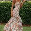 Women's Summer Chiffon Halter V Neck Sleeveless Floral Flowy A Line Maxi Dress Boho Backless Tiered Swing Long Beach Dresses - Slobuy