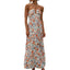 Women's Summer Chiffon Halter V Neck Sleeveless Floral Flowy A Line Maxi Dress Boho Backless Tiered Swing Long Beach Dresses - Slobuy