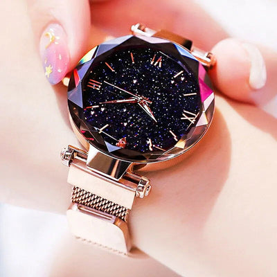 Womens Fashion Starry Sky Watches Magnet Buckle Mesh Belt Diamond Quartz Watch Women Dress Clock - Slobuy