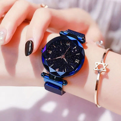 Womens Fashion Starry Sky Watches Magnet Buckle Mesh Belt Diamond Quartz Watch Women Dress Clock - Slobuy