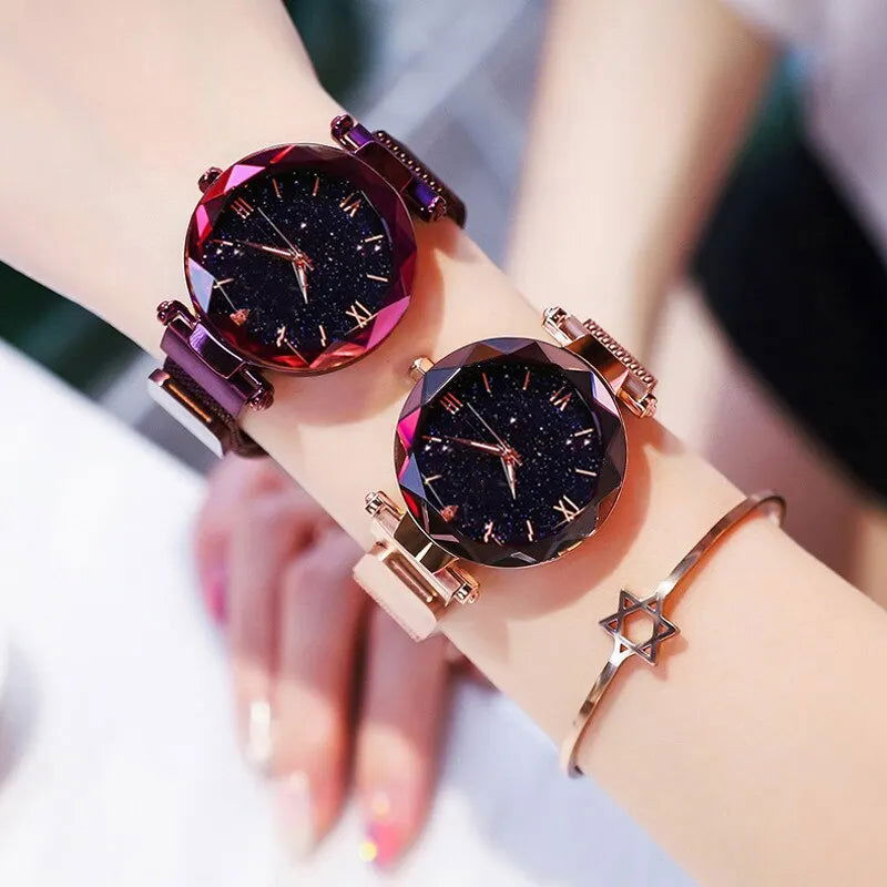 Womens Fashion Starry Sky Watches Magnet Buckle Mesh Belt Diamond Quartz Watch Women Dress Clock - Slobuy