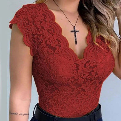 Womens V Neck Sexy Lace Casual Vest Tank Tops Ladies Slim Fit Sleeveless Stretch Shirt High Quality Clothing 2023 - Slobuy