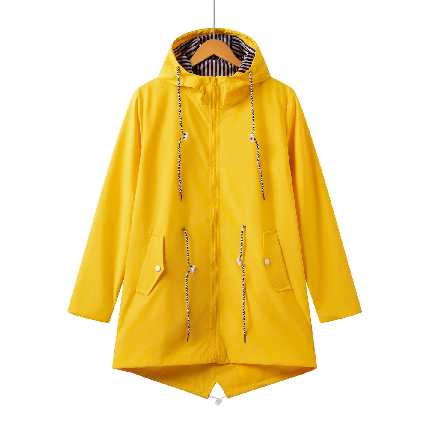 Womens Waterproof Raincoat Casual Basic Outdoors Trench Classic Zipper Long Windbreaker Outdoor Climbing Hooded Tops - Slobuy
