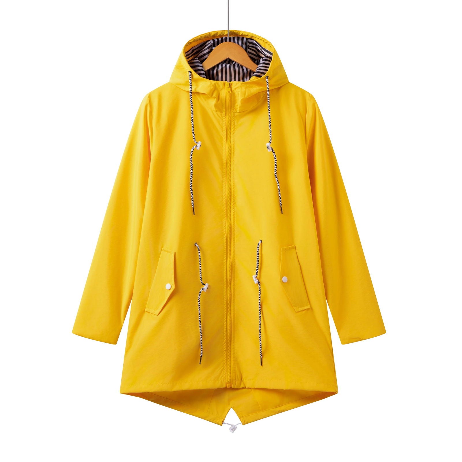 Womens Waterproof Raincoat Casual Basic Outdoors Trench Classic Zipper Long Windbreaker Outdoor Climbing Hooded Tops - Slobuy