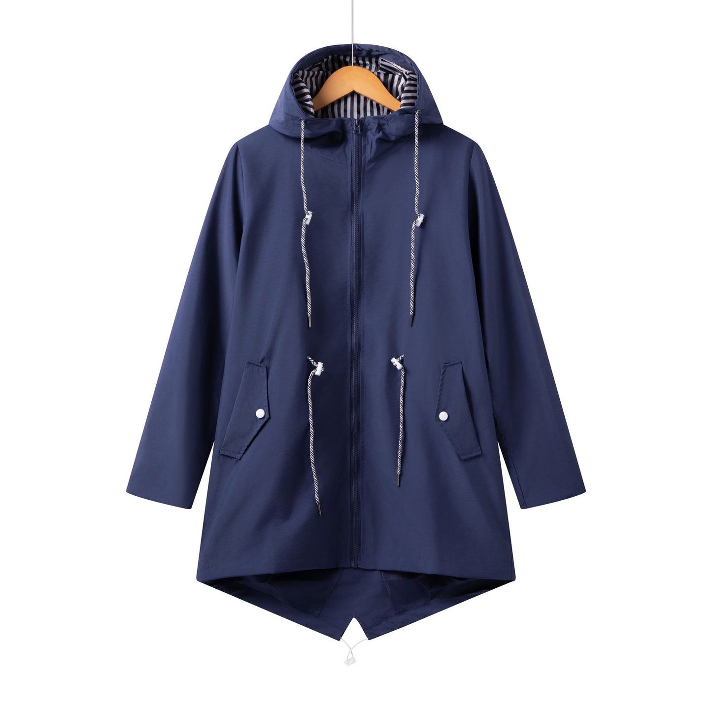 Womens Waterproof Raincoat Casual Basic Outdoors Trench Classic Zipper Long Windbreaker Outdoor Climbing Hooded Tops - Slobuy