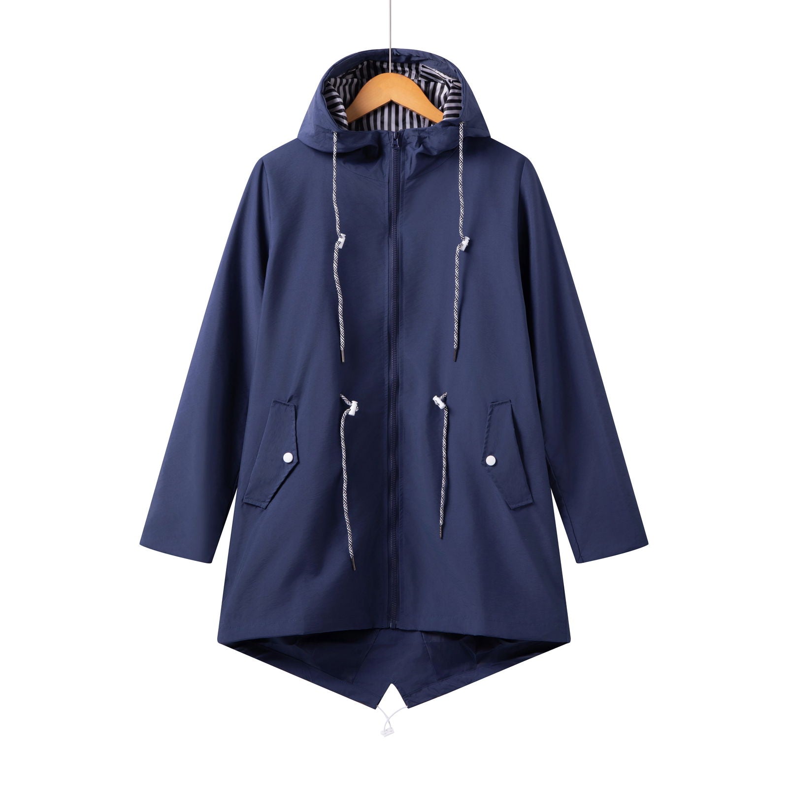 Womens Waterproof Raincoat Casual Basic Outdoors Trench Classic Zipper Long Windbreaker Outdoor Climbing Hooded Tops - Slobuy