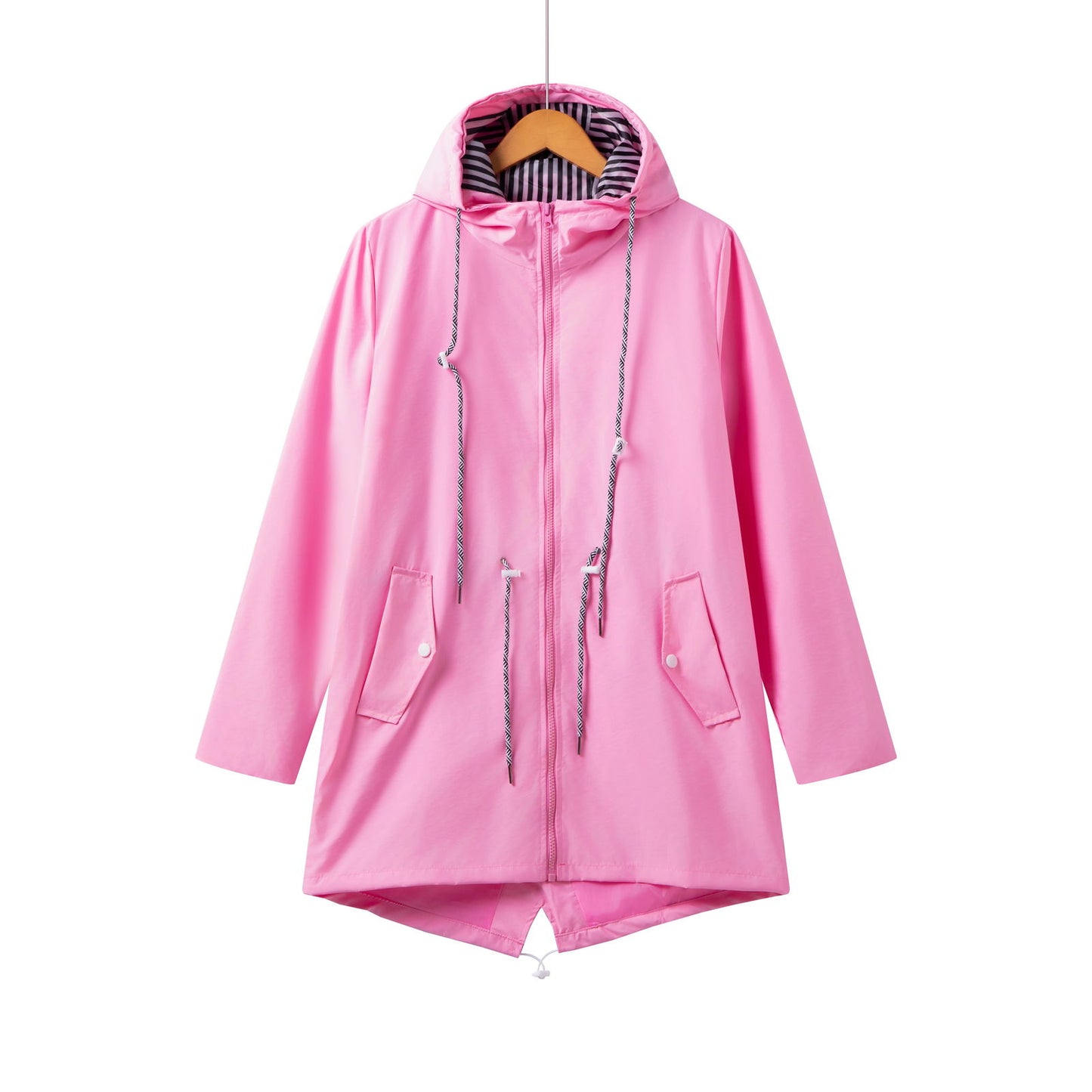 Womens Waterproof Raincoat Casual Basic Outdoors Trench Classic Zipper Long Windbreaker Outdoor Climbing Hooded Tops - Slobuy