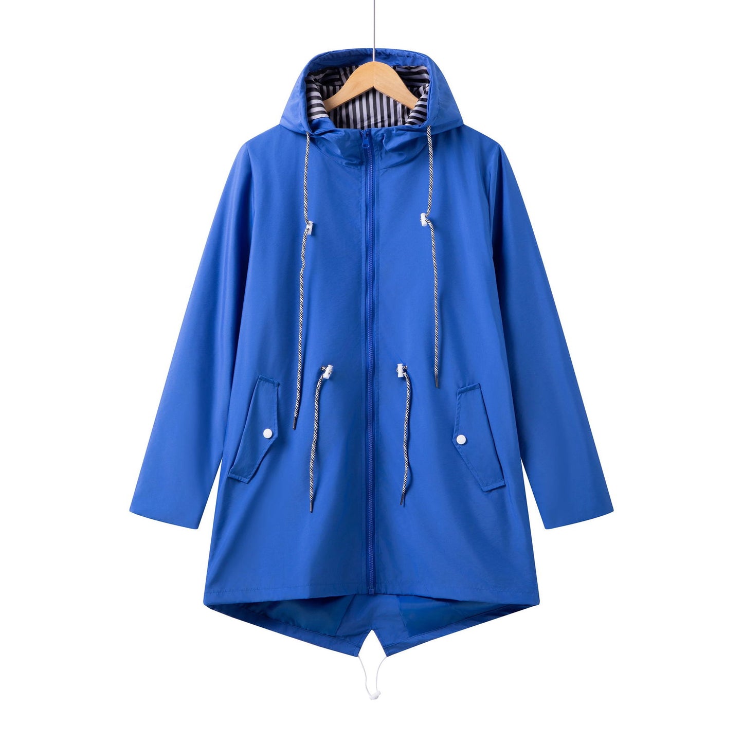 Womens Waterproof Raincoat Casual Basic Outdoors Trench Classic Zipper Long Windbreaker Outdoor Climbing Hooded Tops - Slobuy