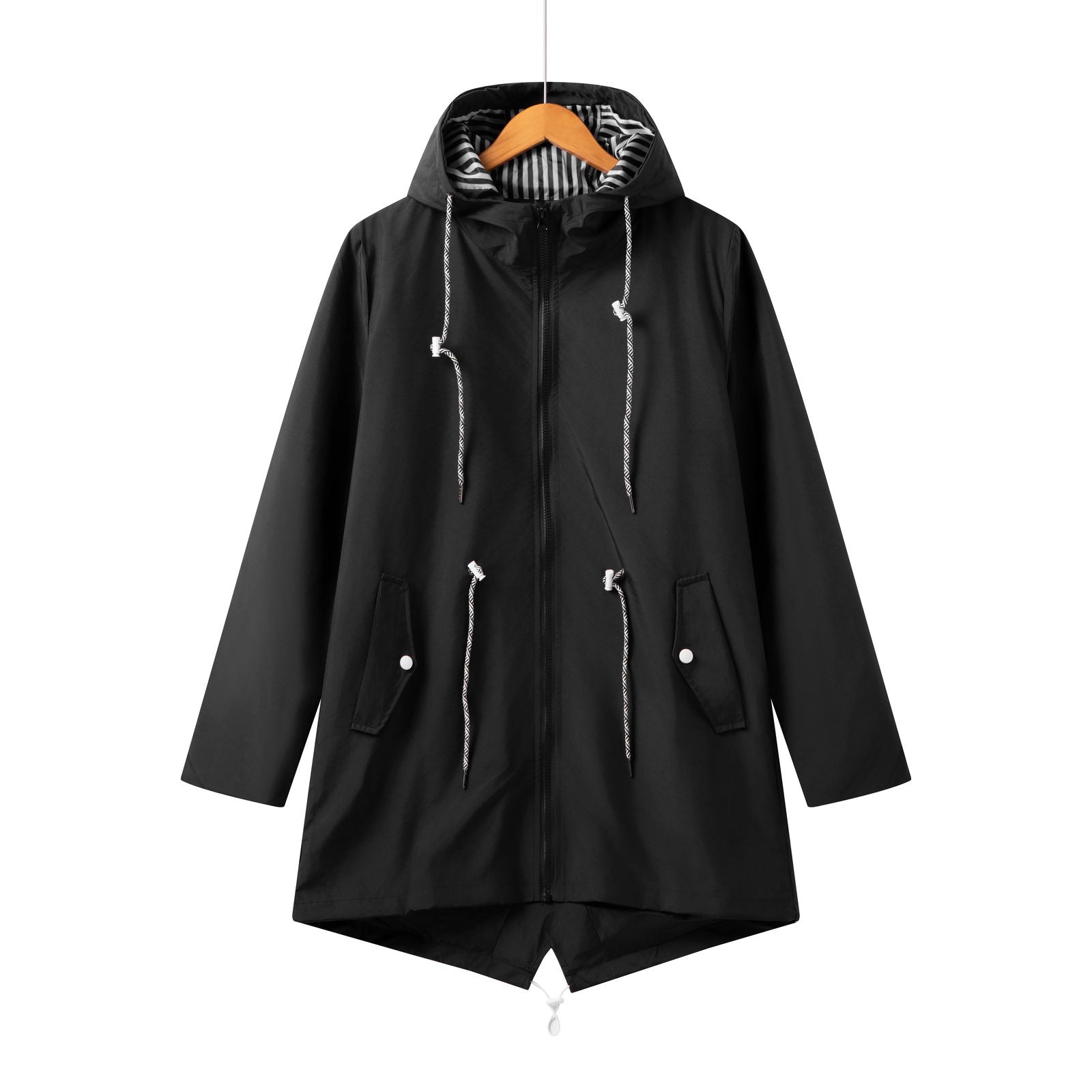 Womens Waterproof Raincoat Casual Basic Outdoors Trench Classic Zipper Long Windbreaker Outdoor Climbing Hooded Tops - Slobuy