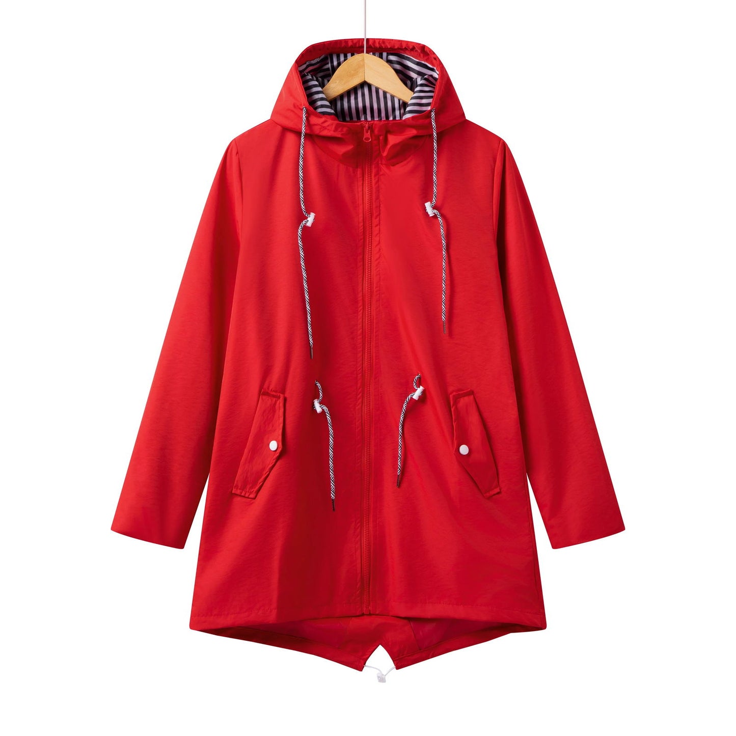 Womens Waterproof Raincoat Casual Basic Outdoors Trench Classic Zipper Long Windbreaker Outdoor Climbing Hooded Tops - Slobuy