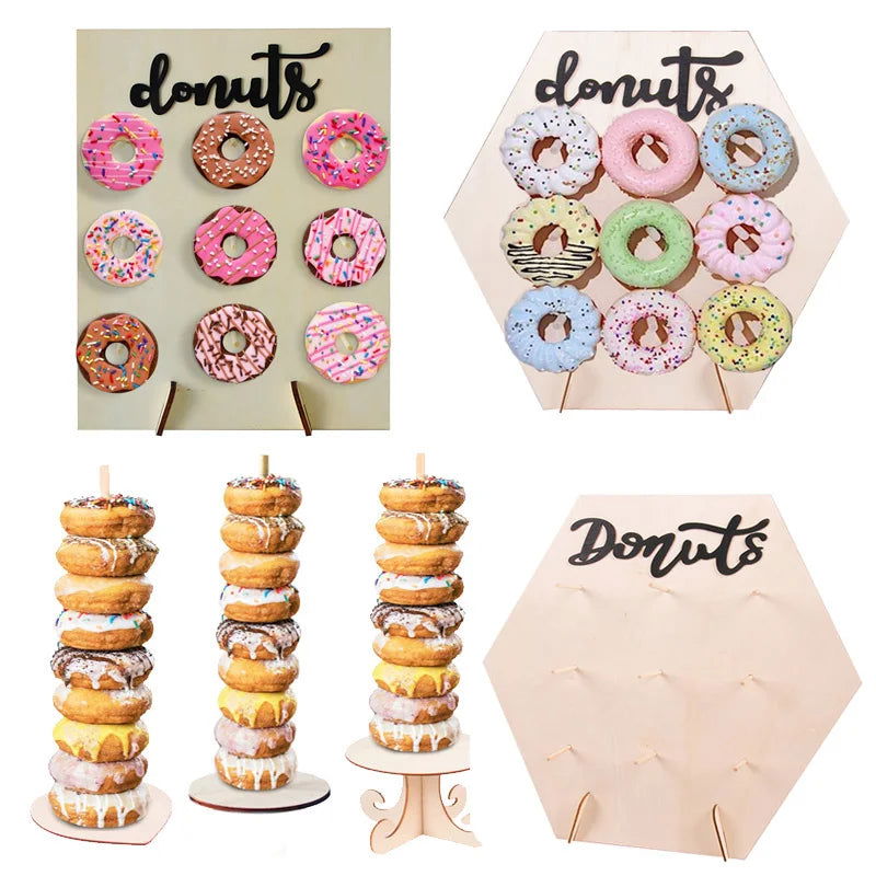 Wood Donut Stand Doughnuts Wall Stands Display board Holder Kids Birthday Party Wedding Table Decoration Baby Shower Supplies - Slobuy