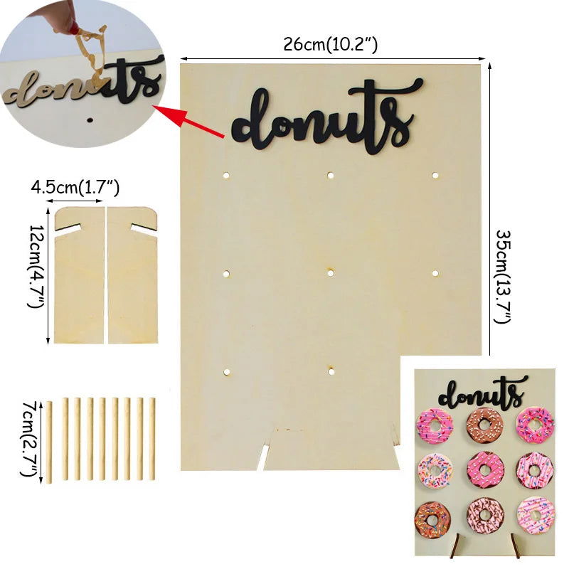 Wood Donut Stand Doughnuts Wall Stands Display board Holder Kids Birthday Party Wedding Table Decoration Baby Shower Supplies - Slobuy