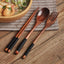 Wooden Cutlery Set Wood Spoon Fork Japanese Style Spoon Fork Chopsticks Set Long Handle Dinner Spoon Portable Tableware With Bag - Slobuy