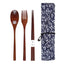Wooden Cutlery Set Wood Spoon Fork Japanese Style Spoon Fork Chopsticks Set Long Handle Dinner Spoon Portable Tableware With Bag - Slobuy
