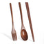 Wooden Cutlery Set Wood Spoon Fork Japanese Style Spoon Fork Chopsticks Set Long Handle Dinner Spoon Portable Tableware With Bag - Slobuy
