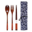 Wooden Cutlery Set Wood Spoon Fork Japanese Style Spoon Fork Chopsticks Set Long Handle Dinner Spoon Portable Tableware With Bag - Slobuy